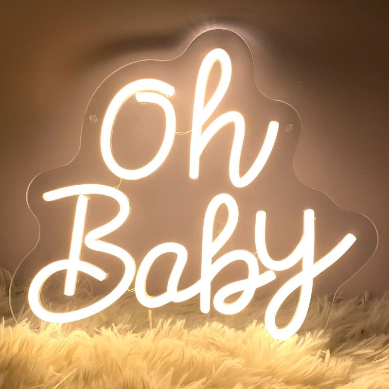 Photo 1 of Oh Baby Neon Signs, White Led Neon Signs for Wall Decor,Oh baby Light Up Sign for Wedding, Engagement,USB Powered Led Neon Signs for Bedroom Decor
