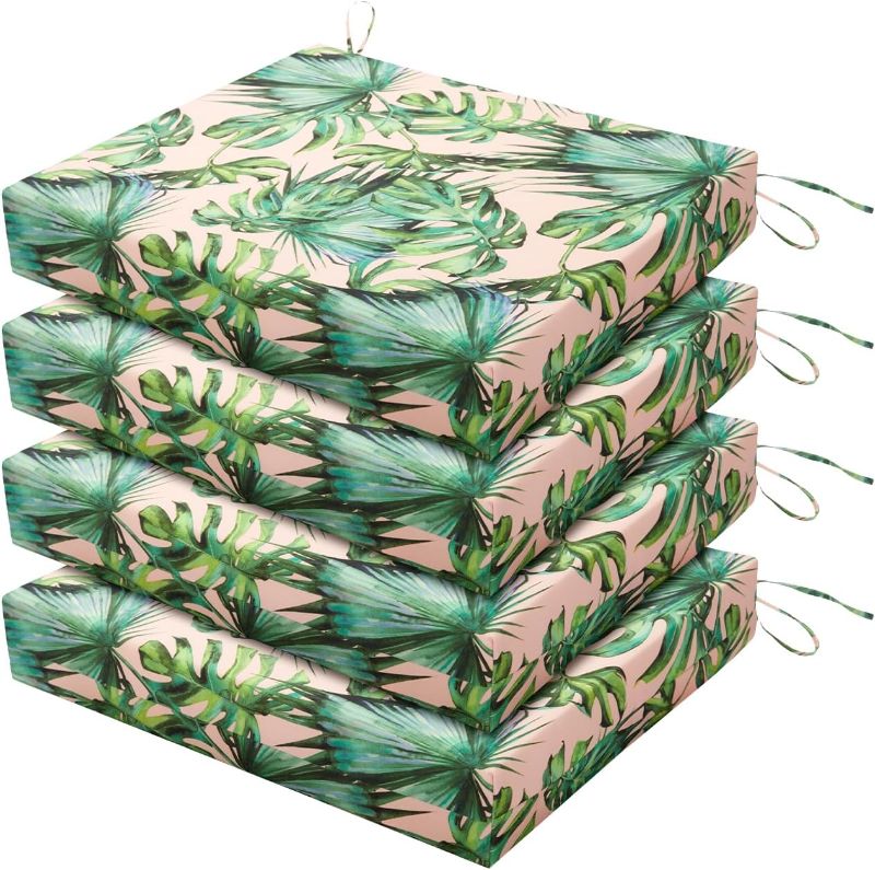 Photo 1 of LOVTEX Outdoor Chair Cushions Pack of 4, Patio Cushions for Outdoor Furniture, Water Resistant Square Corner Seat Cushions, Tropical Rainforests
