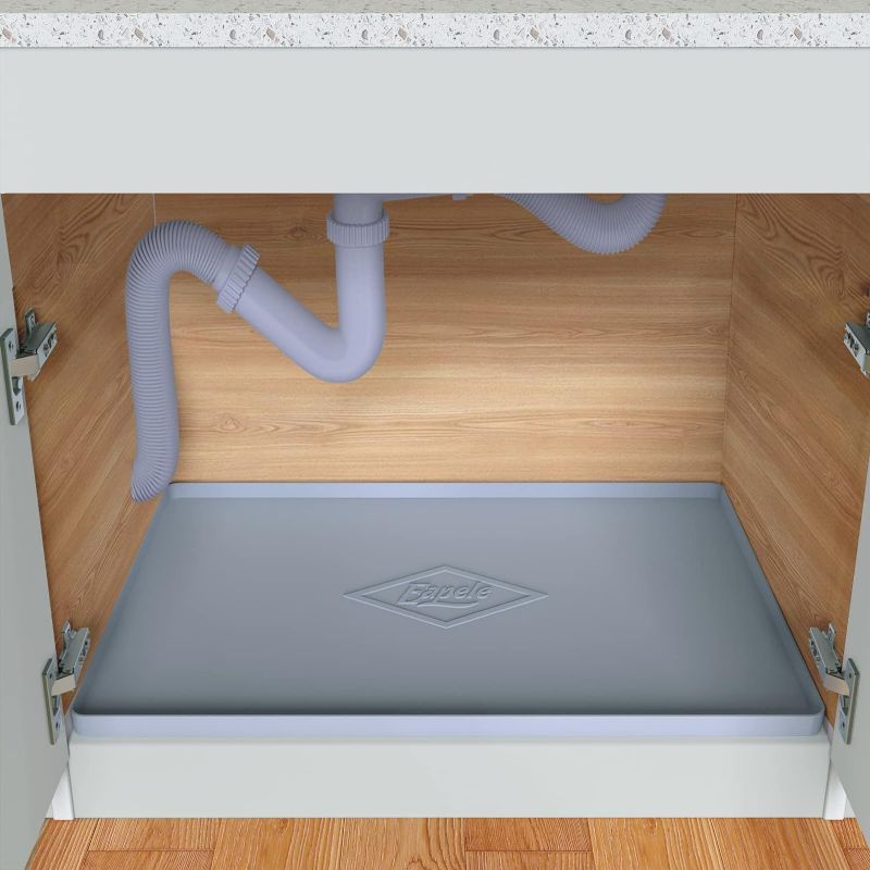 Photo 1 of Eapele Under Sink Mat Kitchen Cabinet Tray,Flexible Waterproof Silicone Made, Hold up to 3.3 Gallons Liquid (Gray) 3 Pack
