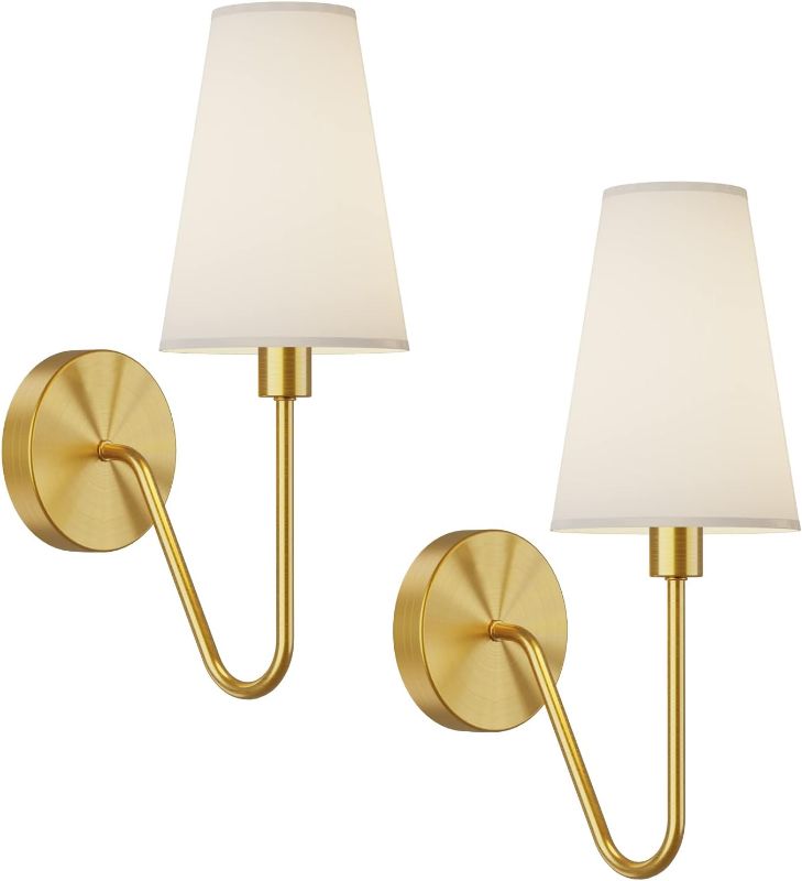 Photo 1 of Electro bp;Single Head Classic 1 Light Wall Sconce Lighting Fixture Gold with Beige White Linen Fabric Lamp Shades E12 40W Hardwire(Set of 2);
