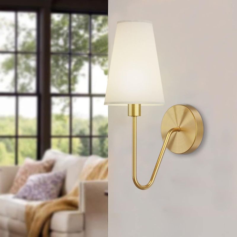 Photo 2 of Electro bp;Single Head Classic 1 Light Wall Sconce Lighting Fixture Gold with Beige White Linen Fabric Lamp Shades E12 40W Hardwire(Set of 2);
