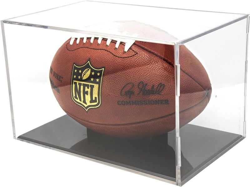 Photo 1 of Football Display Case with Removable Display Stand, Clear Football Memorabilia Display Box for Pro-Sized Footballs and Youth Footballs Football Display Box
