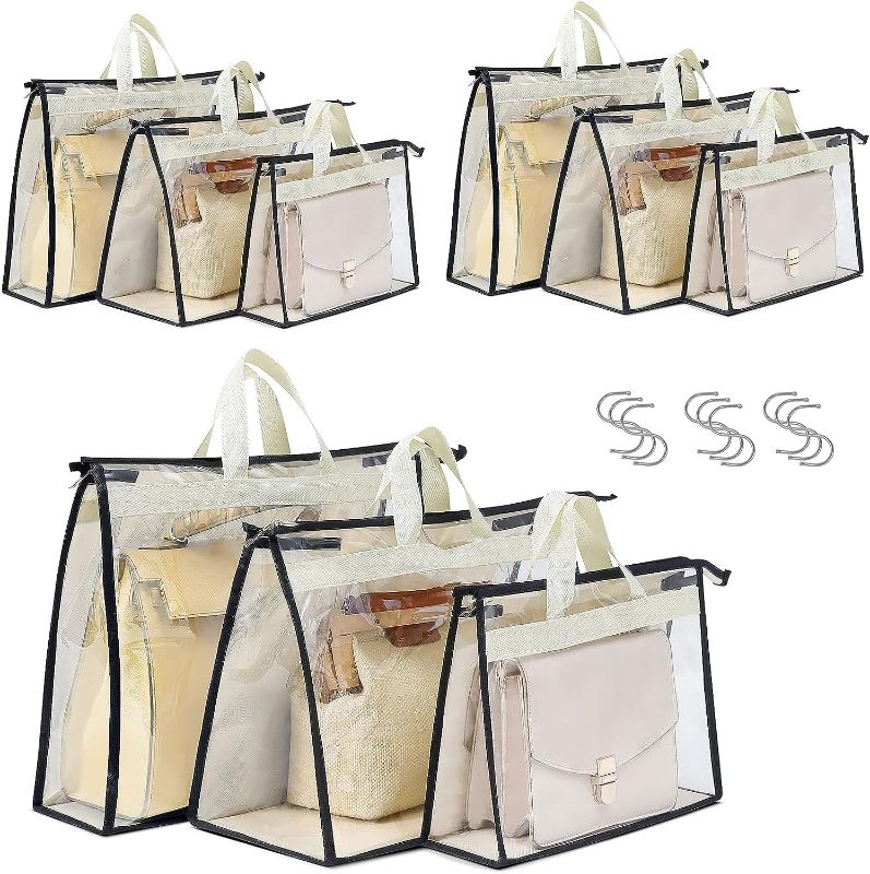 Photo 1 of Interesse 9 Pack Dust Bags for Handbags, Clear Handbag and Purse Storage Organizer for Hanging Closet with Zipper, Handles and Hook
