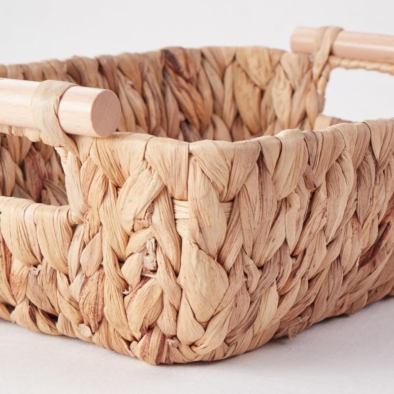 Photo 2 of Storage Basket Hand-Woven Large Storage Baskets with Wooden Handles, Water Hyacinth Wicker Baskets for Organizing, 2-Pack
