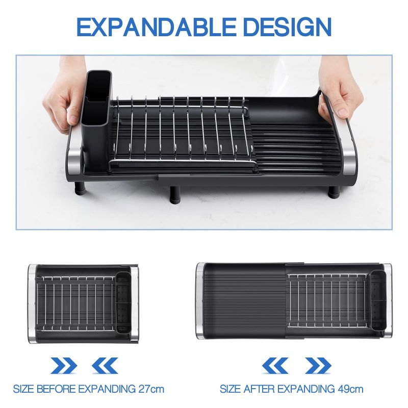 Photo 2 of WYKDD Dish Rack Adjustable Kitchen Plates Organizer with Drainboard Sink Countertop Cutlery Storage Holder
