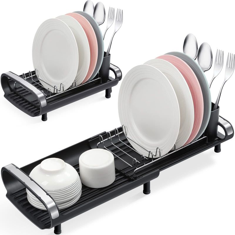 Photo 1 of WYKDD Dish Rack Adjustable Kitchen Plates Organizer with Drainboard Sink Countertop Cutlery Storage Holder
