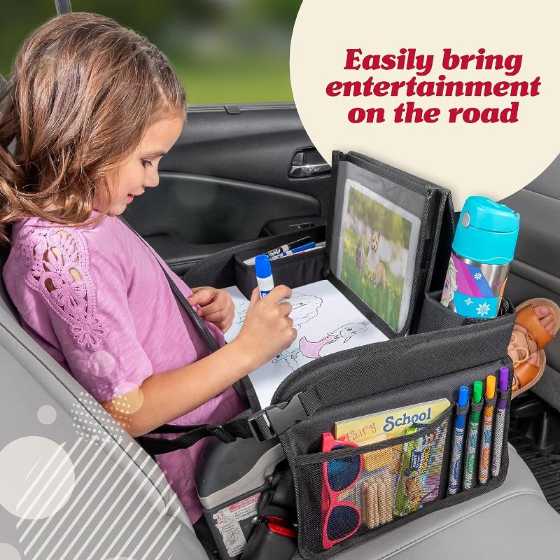 Photo 2 of Lusso Gear Kids Travel Tray for Toddler & Kids Car Seat, Lap Tray for Airplane, Kids Travel Desk Essential Accessories, Table Tray for Road Trip Activities (Black)
