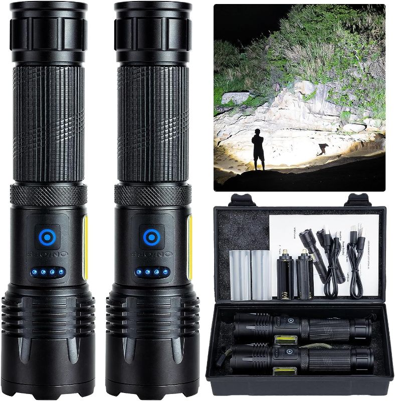 Photo 1 of Rechargeable LED Flashlights High Lumen,900,000 Lumens Super Bright Flashlight,Powerful Flash Light 7 Modes with COB Work Light IPX7 Waterproof for Outdoor Emergency Camping Hiking
