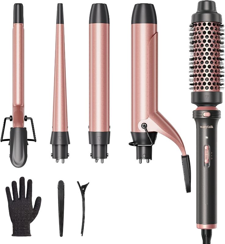 Photo 1 of Wavytalk 5 in 1 Curling Iron Set with Curling Brush and 4 Interchangeable Ceramic Curling Wand (0.35"-1.25”), Instant Heat Up, Dual Voltage Hair Curler
