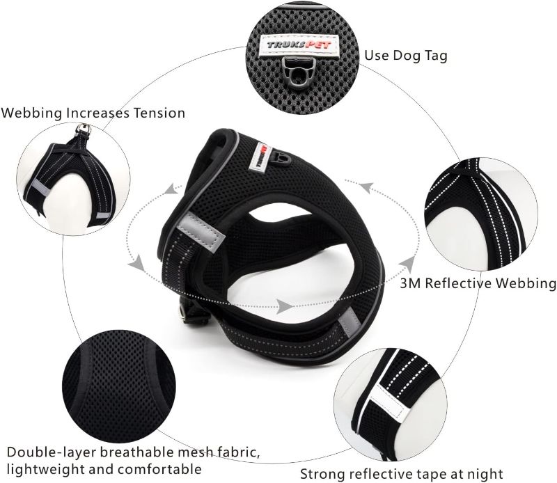 Photo 2 of TRUKSPET Dog Harness and Leash Set, Step in no Pull Dog Harness Adjustable Reflective Padded Mesh Fabric Dog Vest for Extra-Small/Small Medium Dogs and Cats-M-Black
