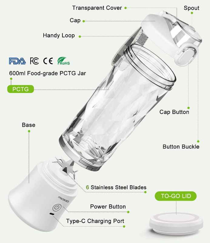 Photo 1 of ?oKo Portable Blender, 270 Watt Personal Blender for Shakes and Smoothies,21OZ Personal Blender USB Rechargeable with 6 Blades, BRA Free, Smoothie Blender for Kitchen Sports Travel and Outdoors,White
