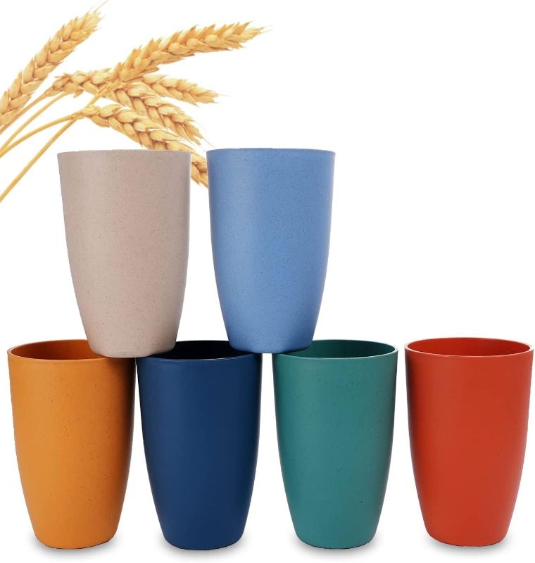 Photo 1 of Wheat Straw Cups, 6PCS Reusable Plastic Cups 20 oz Unbreakable Drinking Glasses for Kitchen Dishwasher Safe Water Tumbler Set
