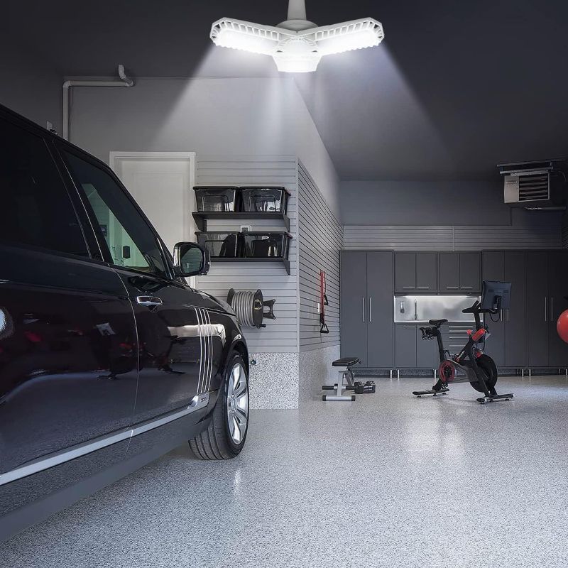 Photo 2 of LEDRONA Motion Sensor Garage Light - 360° Illuminating Area with Remote Control. Led Garage Lights with 5000 Kelvin Daylight & Garage Led Light & Shop Light Motion Sensor Activated
