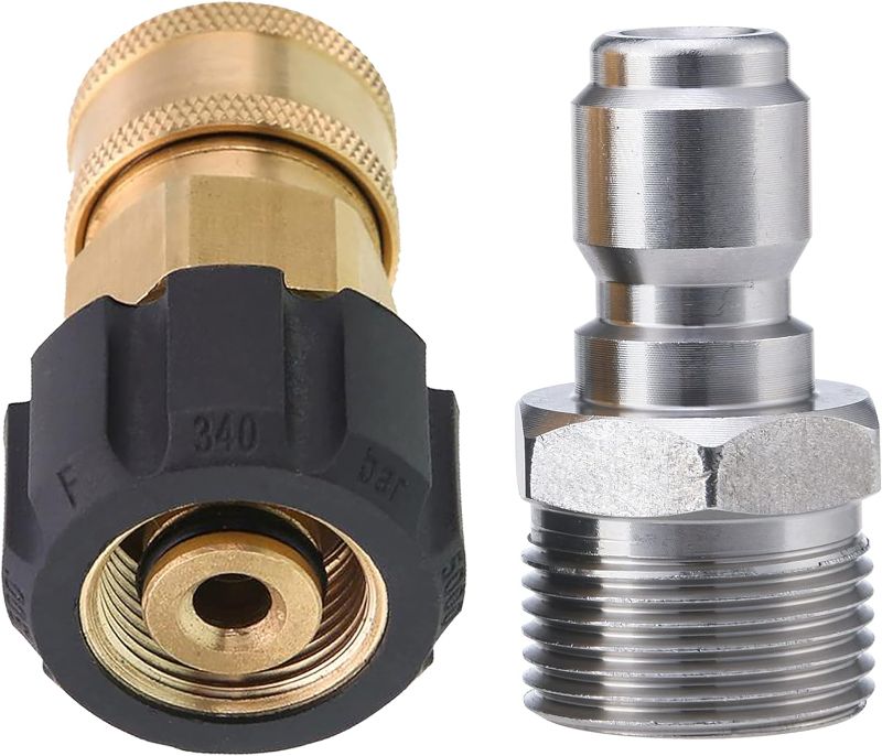 Photo 1 of Tool Daily Pressure Washer Adapter, 3/8 Inch Quick Connect Kit, M22 14mm to M22 Metric Fitting, 5000 PSI
