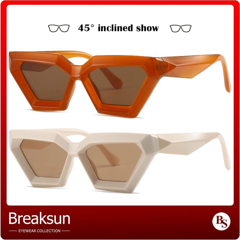 Photo 2 of Breaksun Thick Frame Cat Eye Sunglasses for Women Vintage Trendy Cateye Sun Glasses Retro Style Shades
