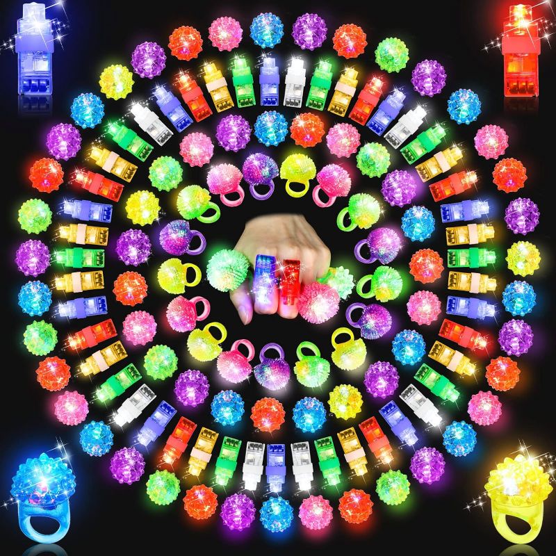 Photo 2 of 150 Pcs LED Light Up Rings Toys, LED Finger Lights, Flashing Bumpy Rings, Flash Ring Glow Rings, Colorful LED Rings for Birthday Bridal Shower Concert Wedding Party Favors Kids Gifts
