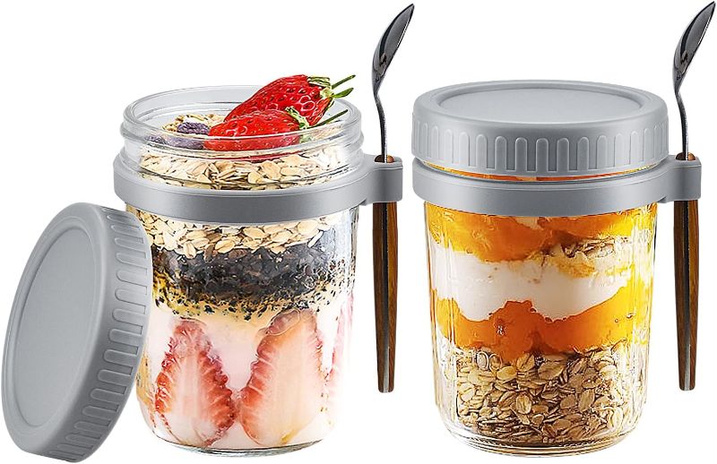 Photo 1 of Nialnant Overnight Oats Containers with Lid and Spoon,2 Pack Mason Jars for Overnight Oats,Reusable Overnight Oats Jars for Yogurt Parfaits,Fruit,Vegetable
