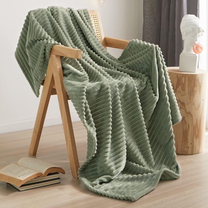 Photo 1 of Geniospin Fleece Throw Blanket, 280GSM Extra Soft Lightweight Blanket with Strip, Plush Fuzzy Cozy Blankets and Throws for Couch, Bed, Sofa Cozy, Warm and Breathable (Sage Green, 60x80 inches)
