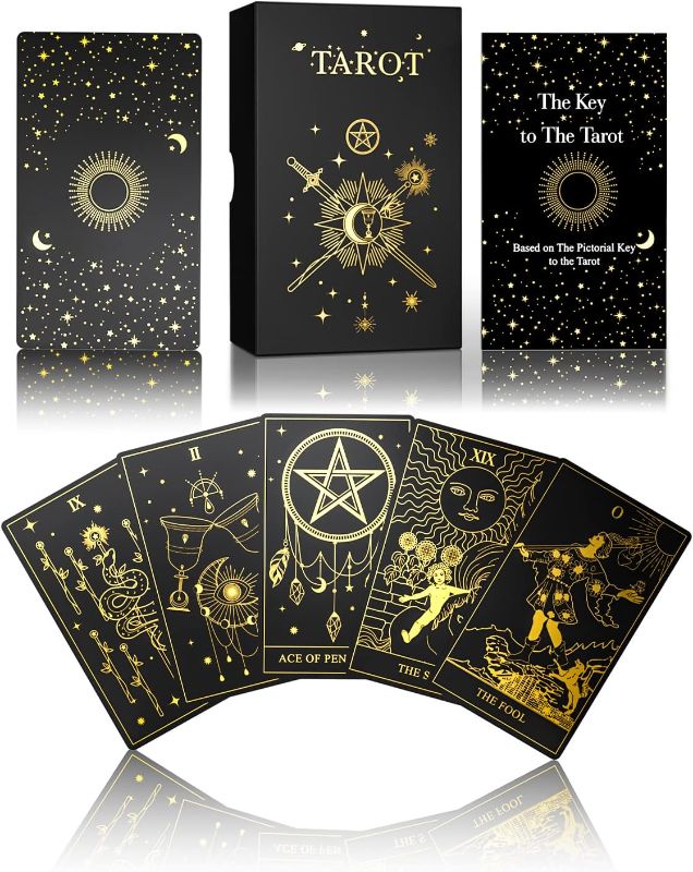 Photo 1 of WJPC Gold Foil Tarot Cards with Guide Book Set&Gift Box for Beginner& Expert. Original DesignTarot Decks, Tarot Cards Decks
