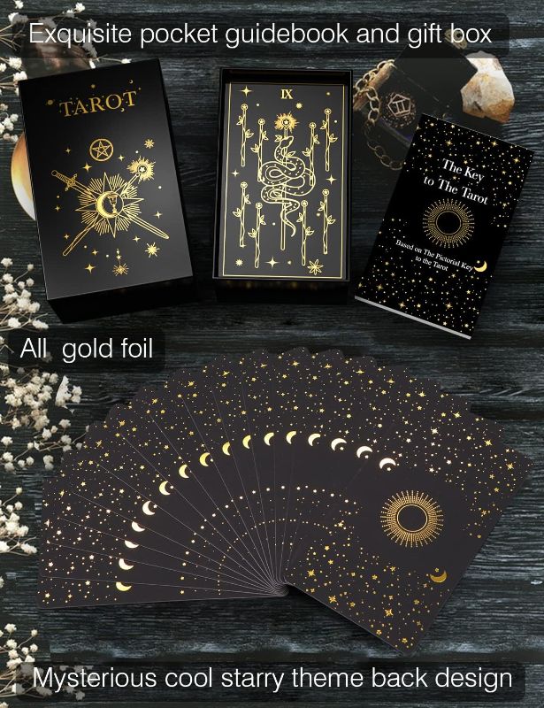 Photo 2 of WJPC Gold Foil Tarot Cards with Guide Book Set&Gift Box for Beginner& Expert. Original DesignTarot Decks, Tarot Cards Decks
