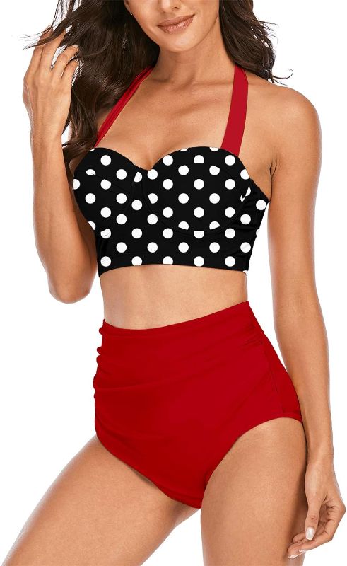 Photo 2 of Angerella Women Vintage  Red High Waisted Bathing Suits Bikini Set
