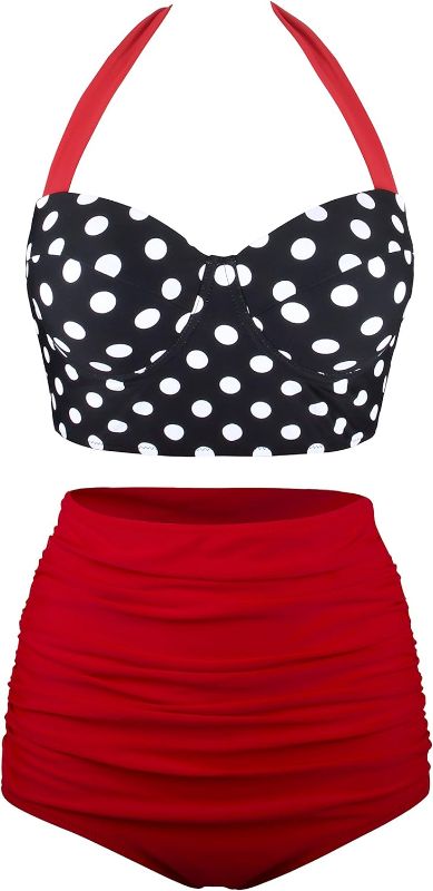 Photo 1 of Angerella Women Vintage  Red High Waisted Bathing Suits Bikini Set
