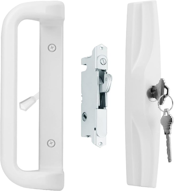 Photo 1 of House Guard White Patio Door Handle Set with Cylinder Lock,Suitable for Replacement Sliding Patio Doors Lock 3-15/16”Screw Hole Spacing.Choices That Add a Unique to Your Patio Glass Sliding Door.
