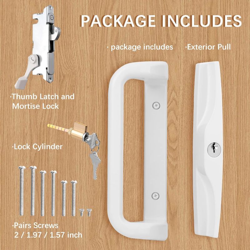 Photo 2 of House Guard White Patio Door Handle Set with Cylinder Lock,Suitable for Replacement Sliding Patio Doors Lock 3-15/16”Screw Hole Spacing.Choices That Add a Unique to Your Patio Glass Sliding Door.
