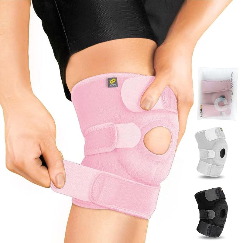 Photo 1 of Bracoo Adjustable Compression Knee Patellar Pad Tendon Support Sleeve Brace for Men Women - Arthritis Pain, Injury Recovery, Running, Workout, KS10 (Pink)
