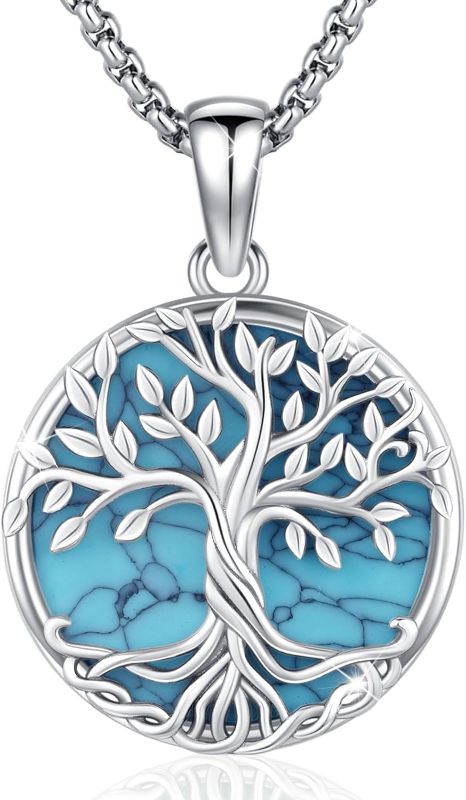 Photo 1 of AUDINCEED Tree of Life Necklace 925 Sterling Silver Celtic Knot Pendant Necklace Family Tree Pendant Celtic Jewelry Necklace Pendant for Men Women Holiday Anniversary Birthday
