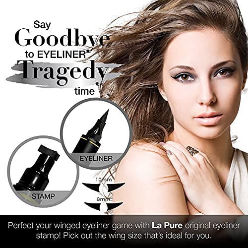 Photo 2 of LA PURE Waterproof Liquid Eyeliner Stamp Winged Eyeliner Tool 2x Cat Eye Winged Eyeliner Stamp & Fine Tipped Pen Eyeliner Stencil Smudge Proof Black Eye Liner Tiktok Trend Items Wing Stamp - Black 10mm
