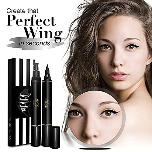 Photo 1 of LA PURE Waterproof Liquid Eyeliner Stamp Winged Eyeliner Tool 2x Cat Eye Winged Eyeliner Stamp & Fine Tipped Pen Eyeliner Stencil Smudge Proof Black Eye Liner Tiktok Trend Items Wing Stamp - Black 10mm
