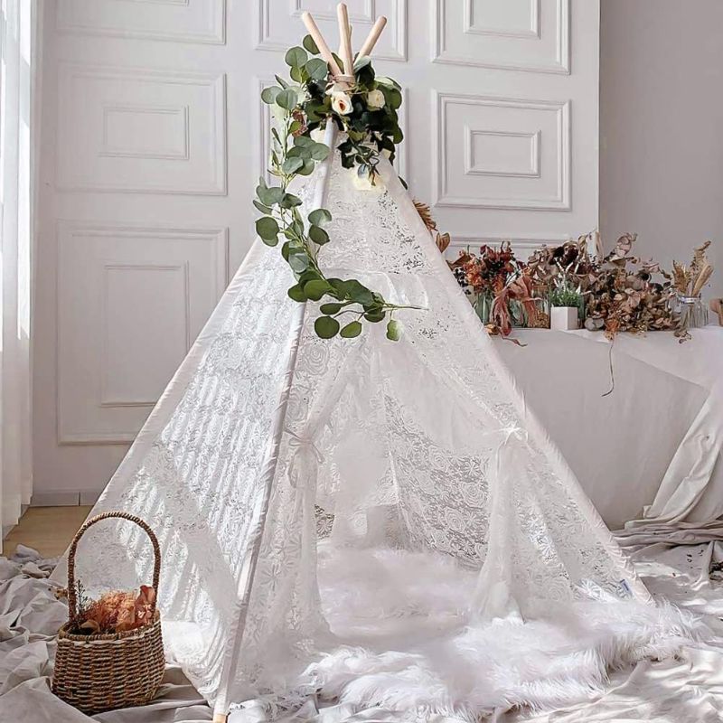 Photo 1 of Lace Teepee Tent for Girls, Boho Tent White Teepee Sheer Lace Tipi Canopy for Wedding, Party, Photo Prop Avrsol
