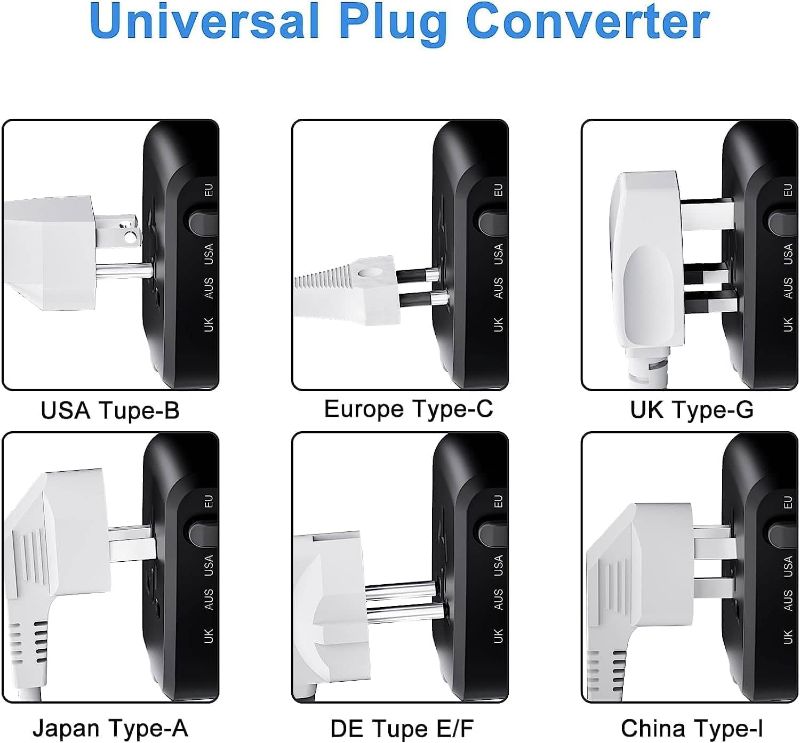 Photo 3 of International Travel Adapter Voltage Converter to Step Down 220V to 110V for Hair straighteners, laptops, Cell Phones, Power converters from USA to UK, Europe, Australia Over 200 Countries (Black)
