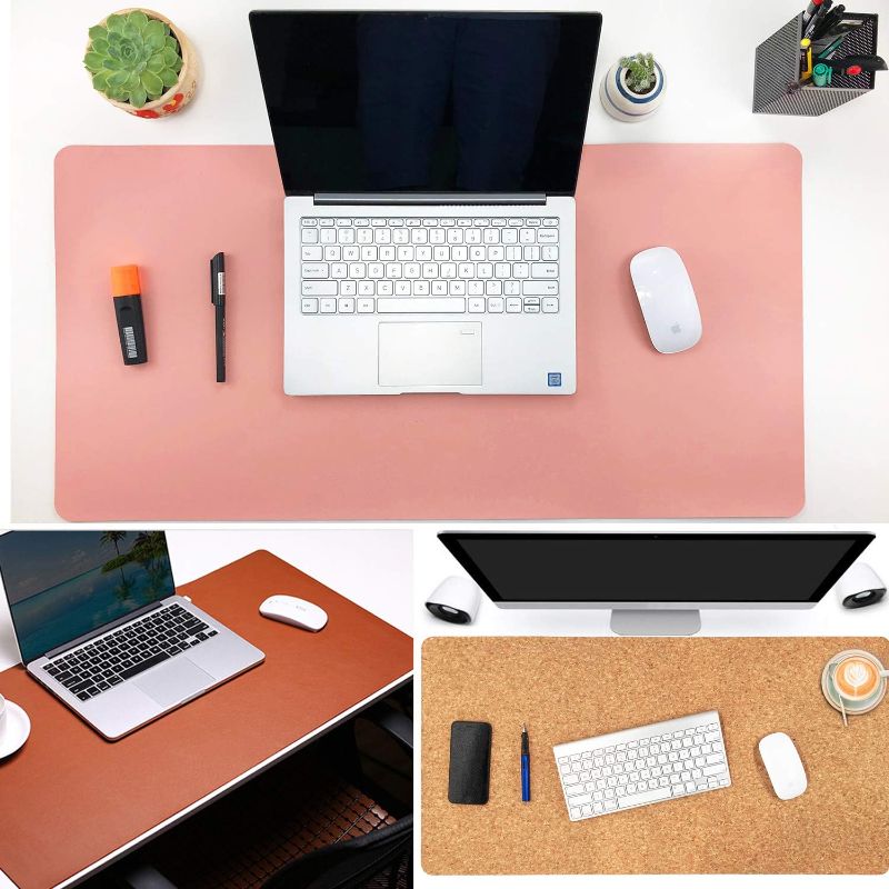 Photo 1 of Aothia Office Desk Pad, Natural Cork & PU Leather Dual Side Large Mouse Pad, Laptop Desk Table Protector Writing Mat Easy Clean Waterproof for Office Work/Home/Decor (Pink)
