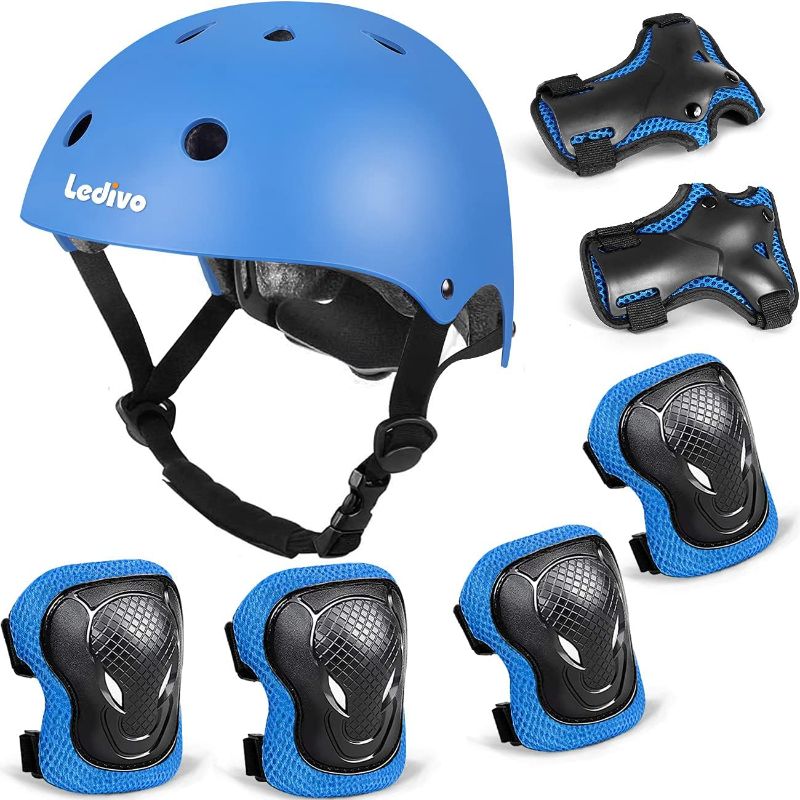 Photo 1 of LEDIVO Kids Bike Helmet Protection Gear Set for Toddler Youth Adult, Bicycle Helmet Knee Pads Elbow Pads Wrist Guards for Roller Skate Skateboard Cycling Skating
