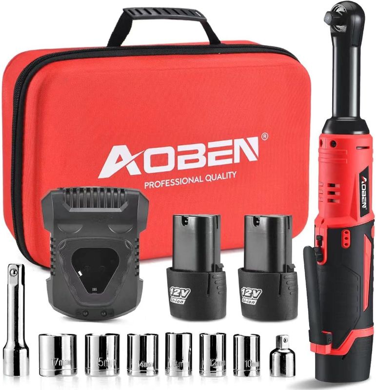 Photo 1 of AOBEN 3/8" 40 Ft-lbs Cordless Electric Ratchet Wrench Kit with Variable Speed, Lithium Batteries
