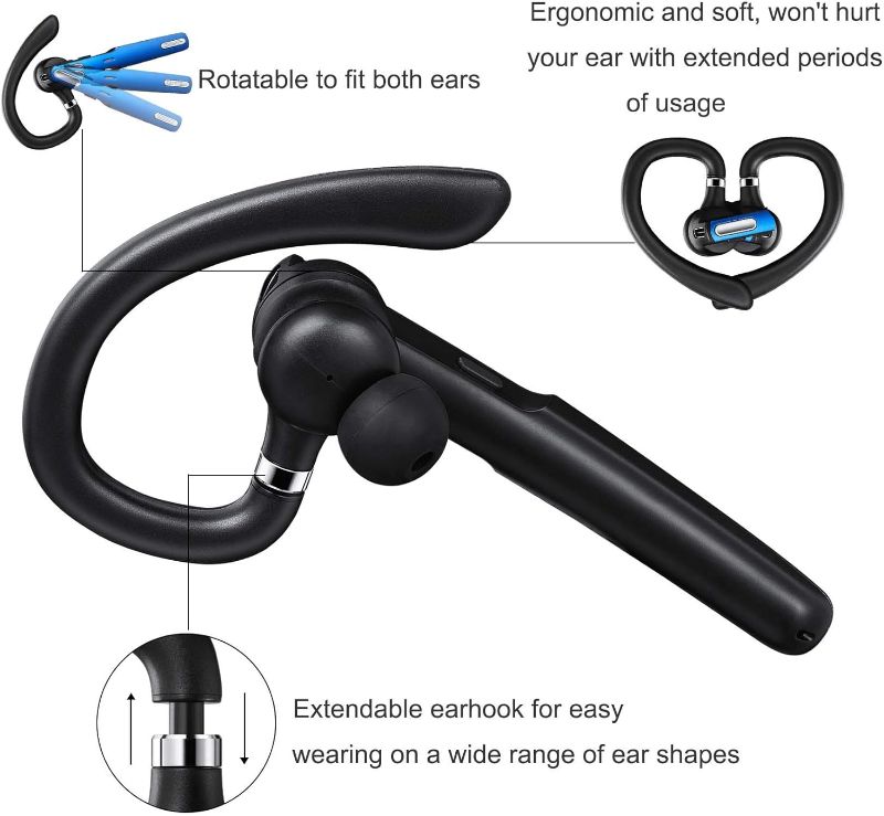 Photo 2 of COMEXION Bluetooth Headset, Wireless Bluetooth Earpiece V5.0 Hands-Free Earphones with Stereo Noise Canceling Mic, Compatible iPhone Android Cell Phones Driving/Business/Office

