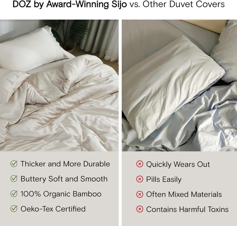 Photo 2 of DOZ by SIJO 100% Organic Bamboo Duvet Cover Set, 1 Duvet Cover and 1 Pillowcase, Buttery Soft, Cooling, Eco Friendly, Silky Breathable, Oeko-TEX, High GSM Durable (Storm, Twin/Twin XL)
