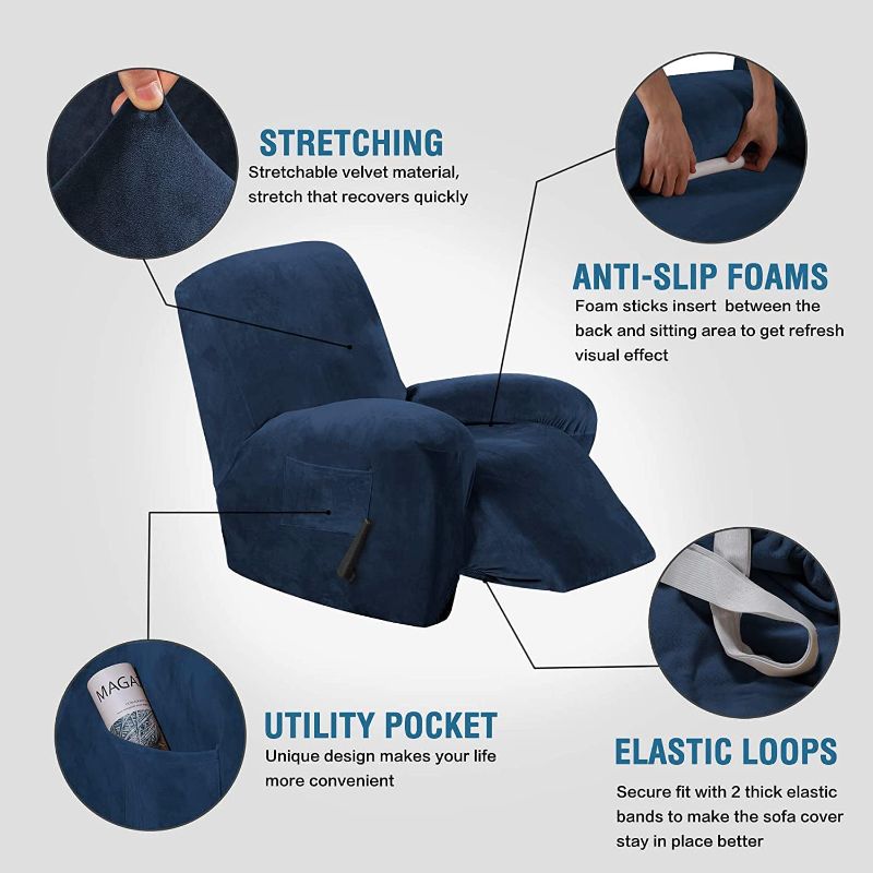 Photo 2 of H.VERSAILTEX Recliner Sofa Cover 1-Piece Non Slip Soft High Stretch Modern Thick Velvet Plush Slipcover Form Fit Stretch Furniture Cover Recliner Sofa Slipcover Machine Washable - Navy
