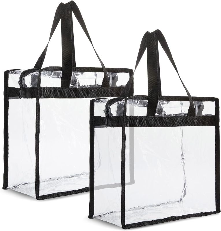 Photo 2 of Juvale 2 Pack Clear Stadium Approved Bags - 12x6x12 Large Transparent Tote Bags with Zippers and Handles for Concerts, Sporting Events, Music Festivals, Work, School, Gym
