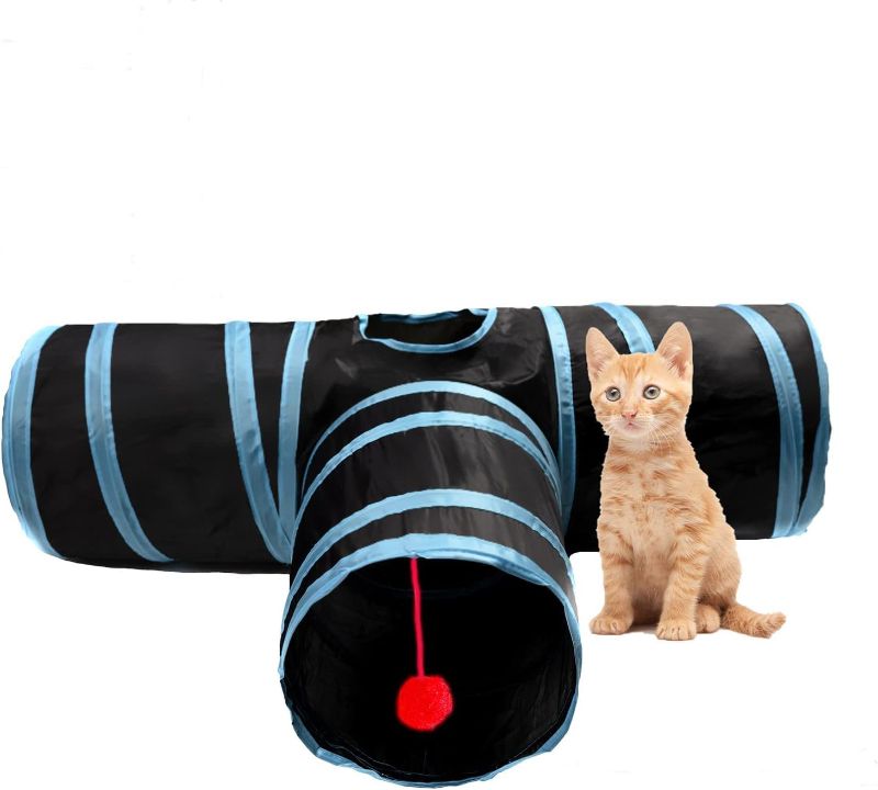 Photo 1 of Cat Tunnel, Collapsible Tube with 1 Play Ball Kitty Toys, 3 Ways Cat Tunnels for Indoor Cats, Puppy, Kitty, Kitten, Rabbit
