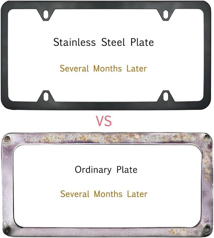 Photo 2 of Indeed BUY License Plate Frames Black, Newest 2 Pcs 4 Holes Car Licenses Plate Covers Stainless Steel Holders Frame for Plates with Screw Caps.
