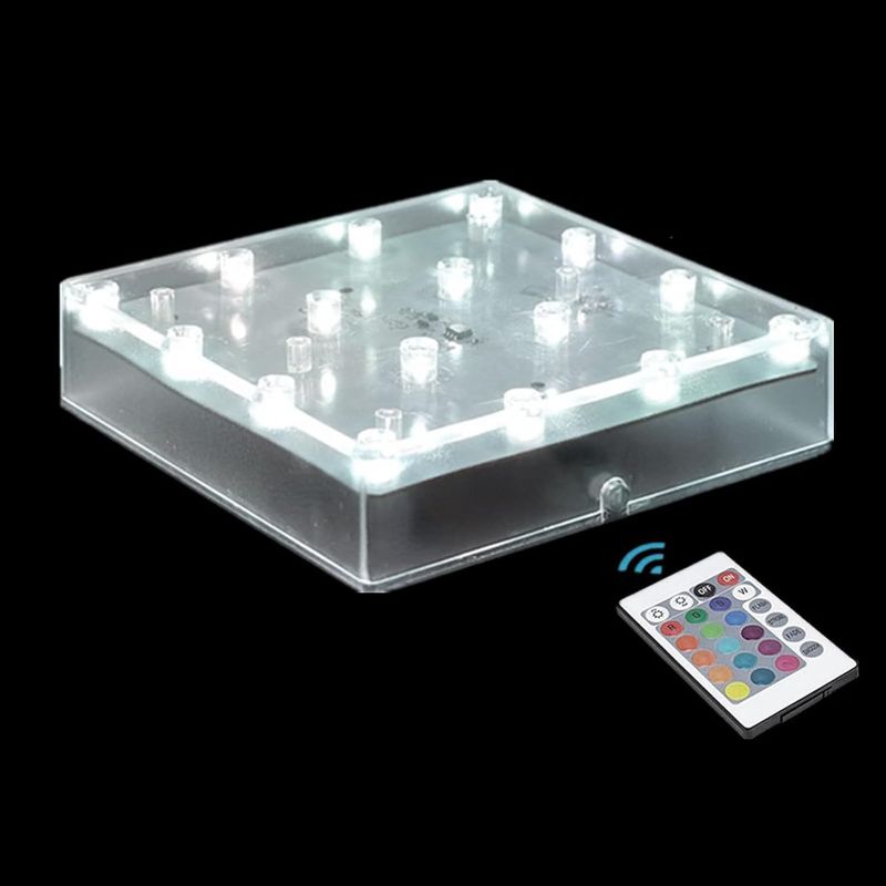 Photo 1 of LARDUX Square LED Light Base with Remote -5 Inch Multicolor Display Pedestal Light Base for Glass Crystal Sculpture Vase Decoration - Charging USB or Battery Powered
