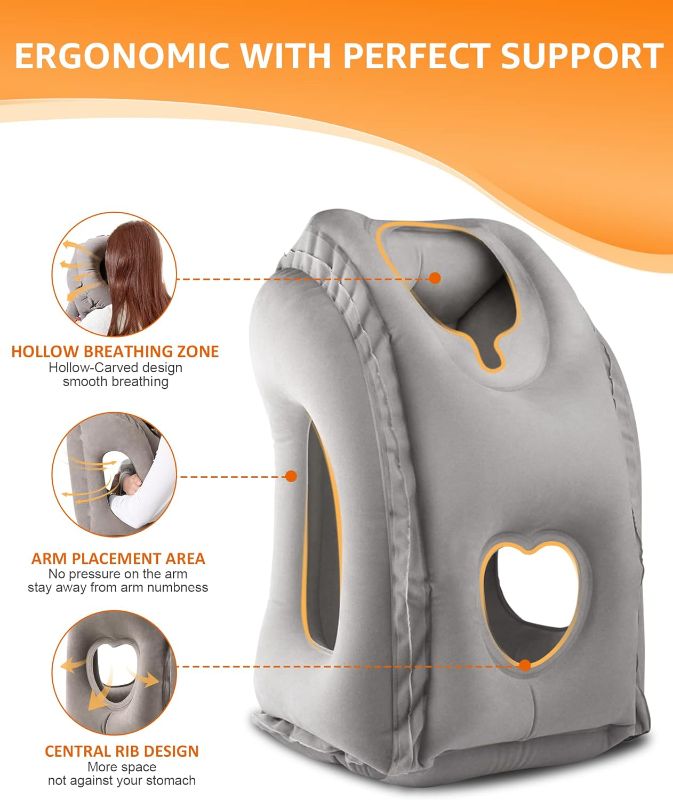 Photo 1 of Sunany Travel Pillow, Inflatable Neck Pillow Used for Airplanes/Cars/Buses/Trains/Office Napping with Eye Mask/Earplugs (Gray)
