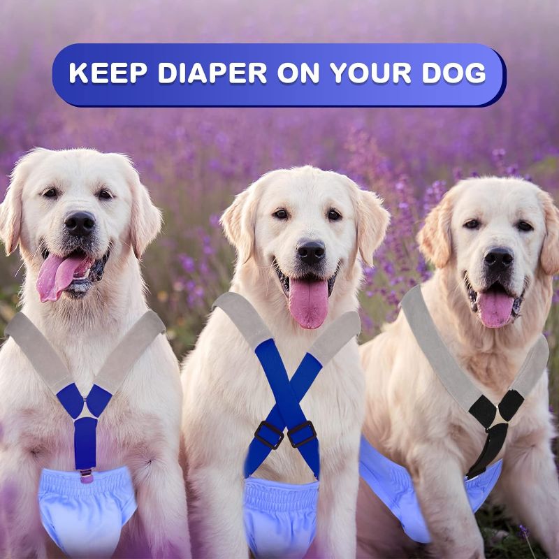 Photo 2 of 2 Pieces Dog Diaper Suspenders Belly Bands Canine Harness Keep Diaper on Your Dog for Small Medium and Large Dogs (Black, Blue,Medium)
