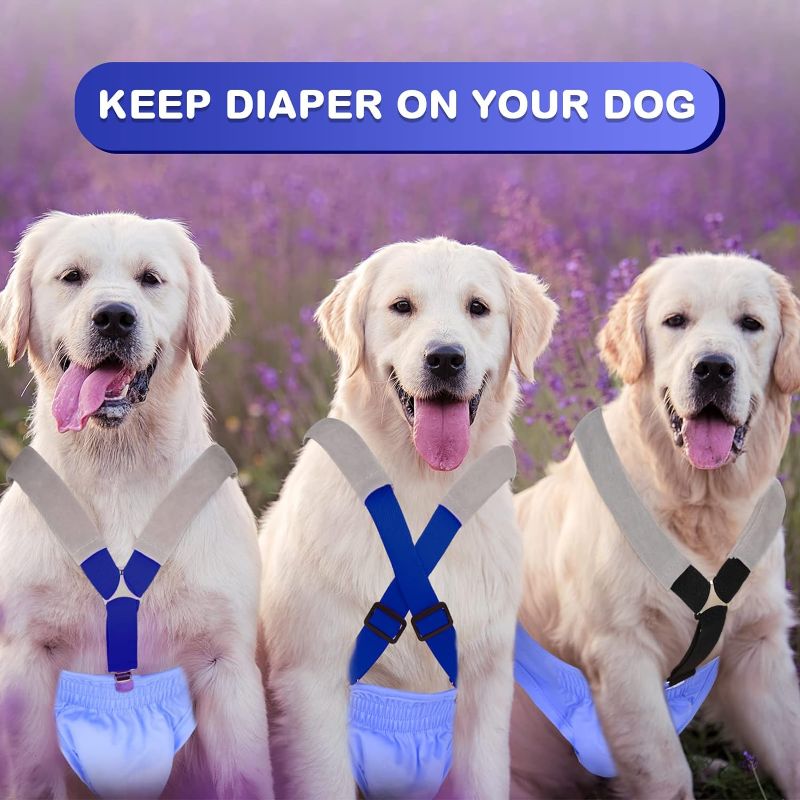 Photo 1 of 2 Pieces Dog Diaper Suspenders Belly Bands Canine Harness Keep Diaper on Your Dog for Small Medium and Large Dogs (Black, Blue,Medium)
