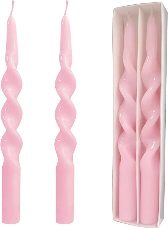 Photo 1 of Spiral Taper Candle Sticks - Handmade 10 Inches Dripless Twisted Candle for Dinner Wedding & Home Decor Set of 2 (Pink)
