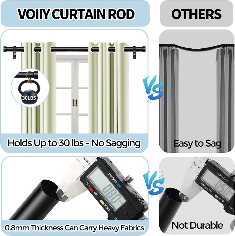 Photo 2 of VOIIY 2 Pack Curtain Rods for Windows 48 to 84 Inch(4-7 Feet),Black 1'' Diameter Drapery Rods with End Cap Style Design,Modern Adjustable Heavy Duty Curtain Rod,Size:36''-88''
