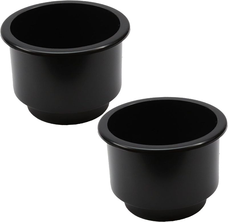 Photo 1 of Red Hound Auto 2 Cup Holders Jumbo Plastic Pocket Recessed Insert Universal for Boat RV Car Truck Marine Pontoon Motorhome Camper Drop in Black 3.5 Inch I.D. and 4.26 Inch O.D.
